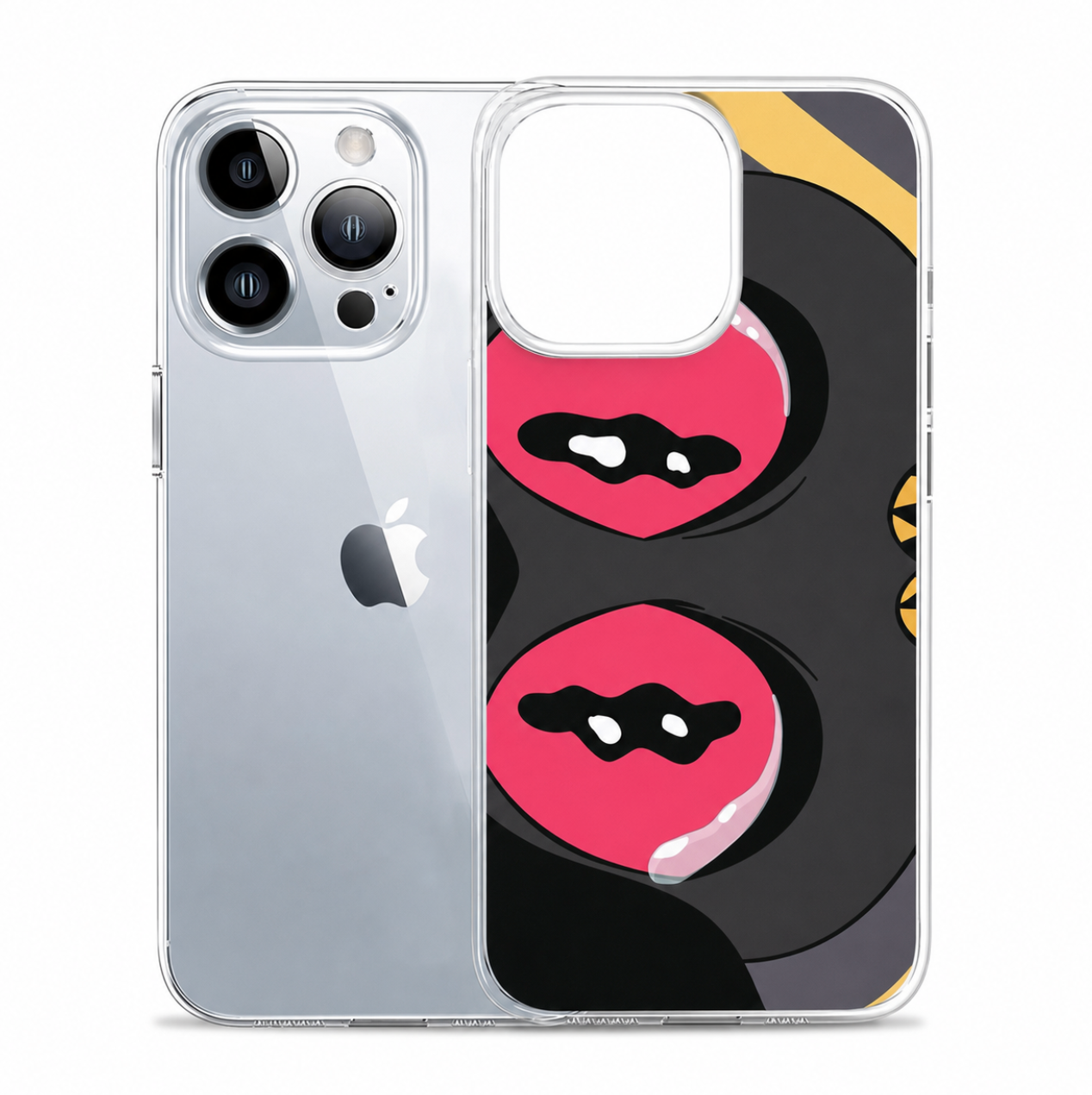 Hypnotic Infernal Gaze Clear Phone Case – Pink Eyes Dark Cartoon Design