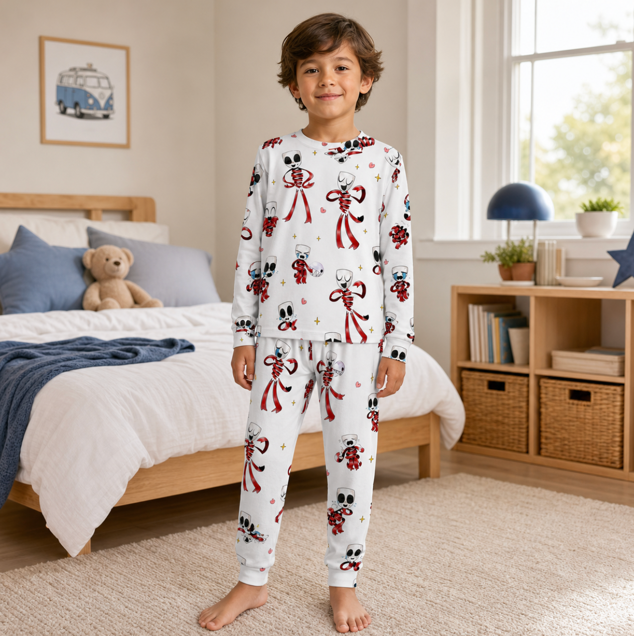 White Skeleton Love Family Matching Pajamas