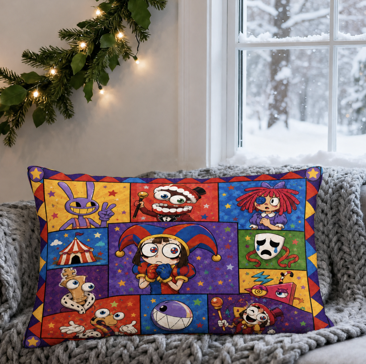 Circus Patchwork Pillow 18x13 inch