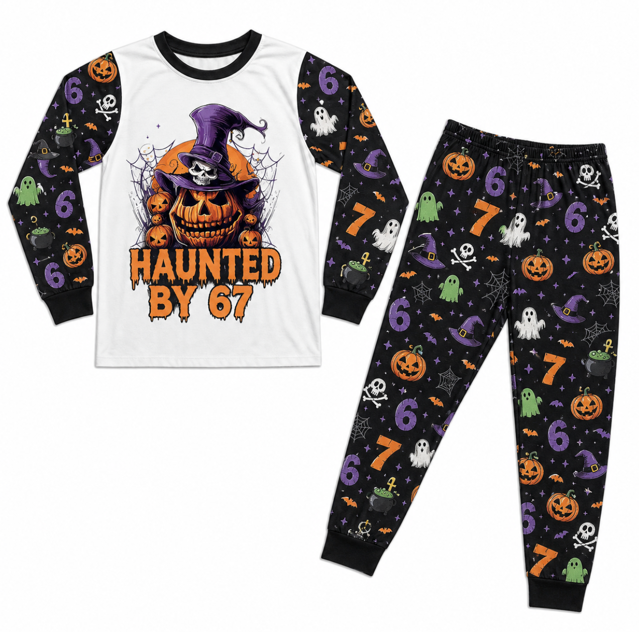 Pumpkin Haunted 6-7 Meme Halloween Family Matching Pajamas
