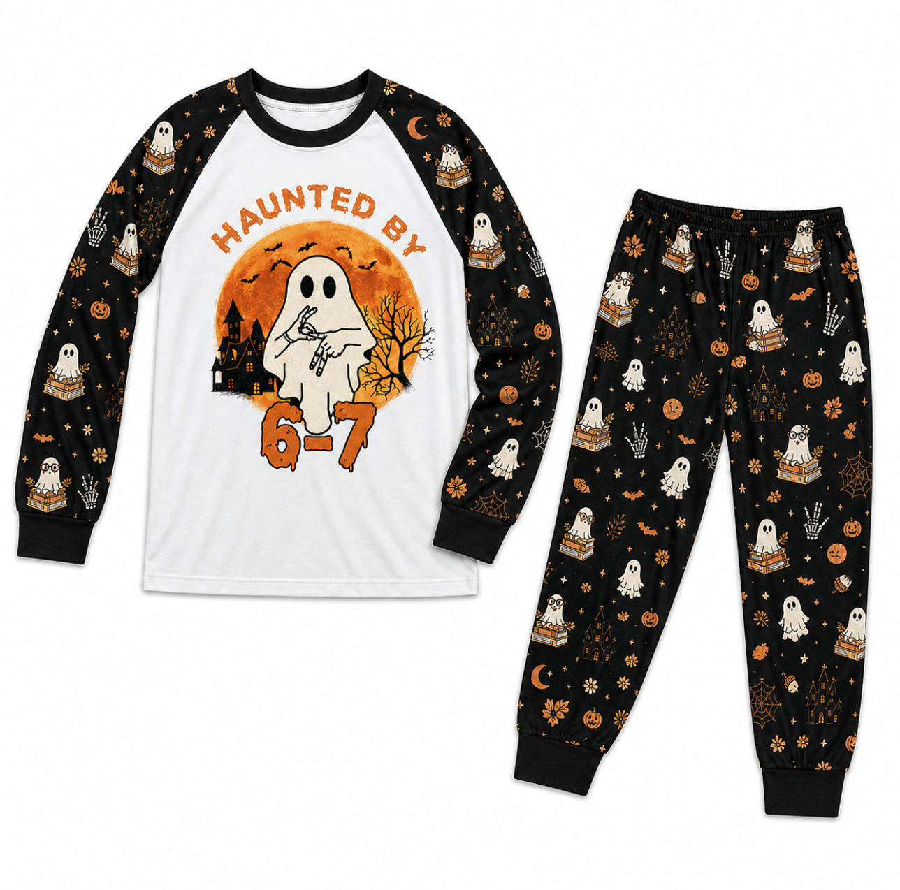 Moon Ghost Haunted 6-7 Meme Halloween Family Matching Pajamas