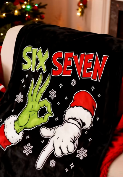 6 7 Christmas Meme Blanket – Soft Festive Throw with Santa Hand Illustration, Cozy Gift for All Ages