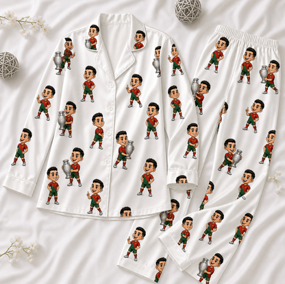 Cartoon Soccer Trophy Satin Pajamas