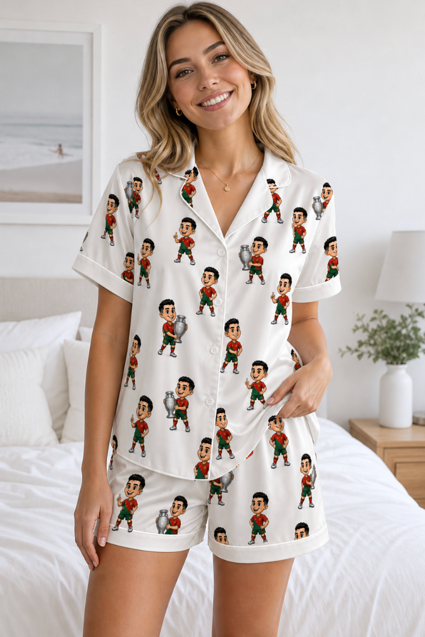 Cartoon Soccer Trophy Satin Pajamas