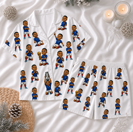 Blue Soccer Champion Satin Pajamas