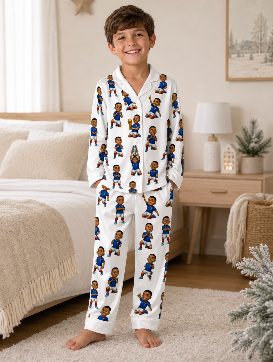 Blue Soccer Champion Satin Pajamas