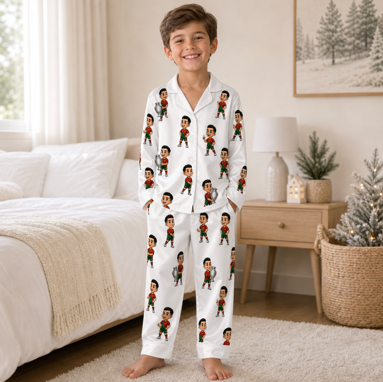 Cartoon Soccer Trophy Satin Pajamas
