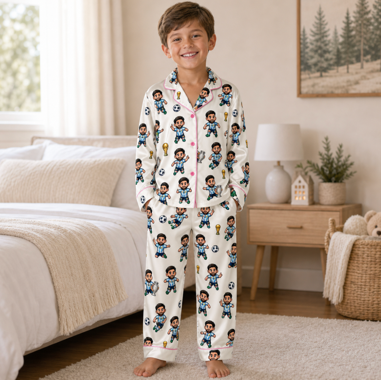 Cartoon Soccer Champion Satin Pajamas