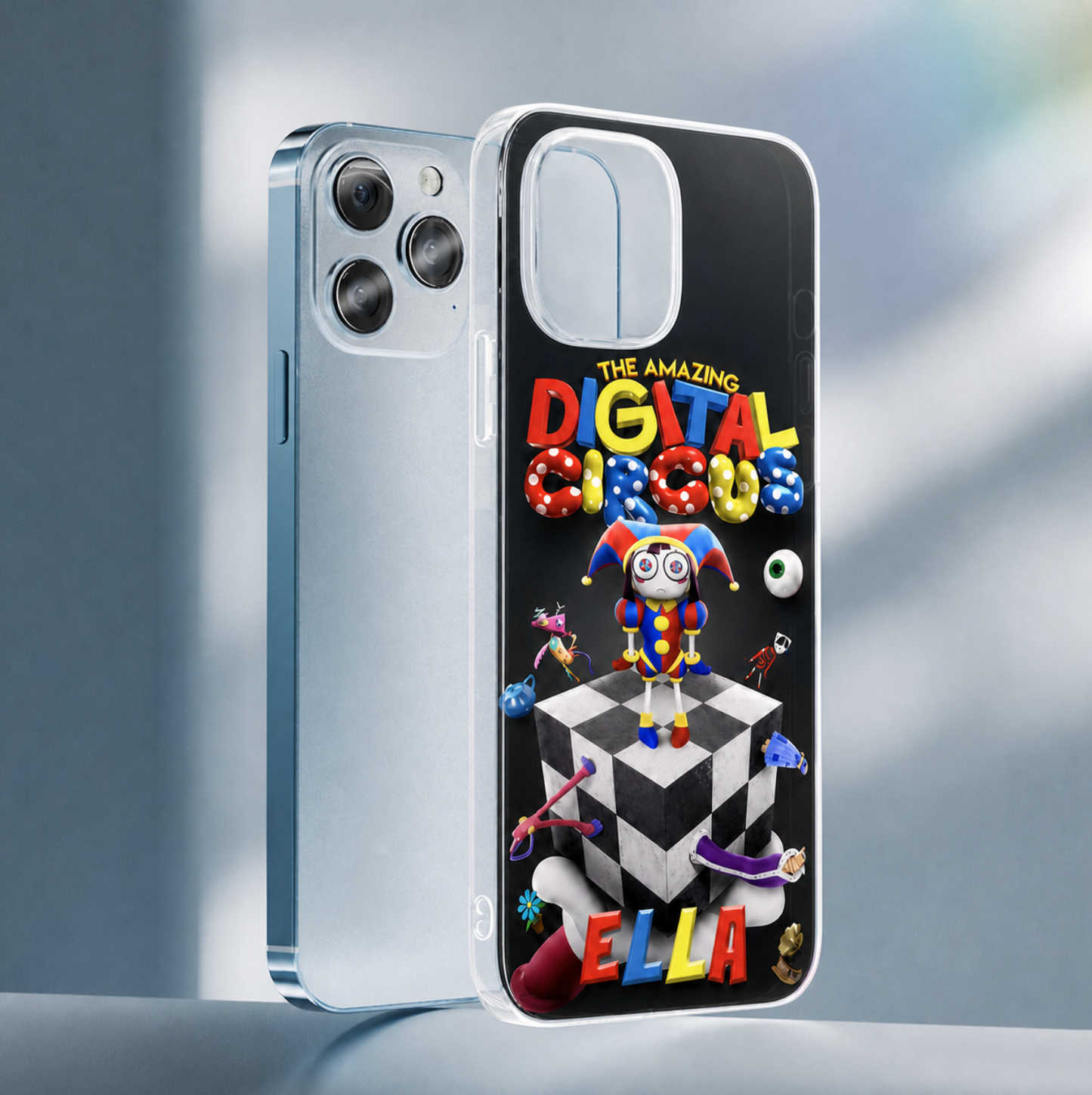Personalized Checkerboard Circus Jester Clear Phone Case