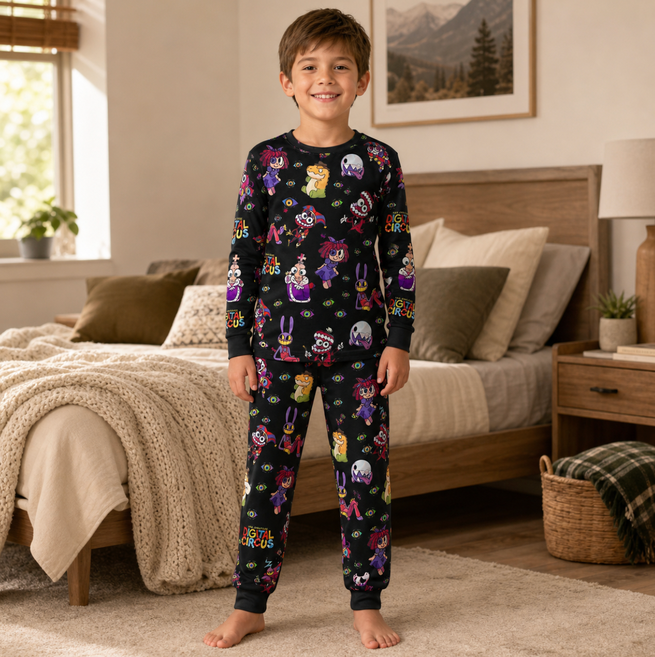 Black Digital Circus Mania Family Matching Pajamas