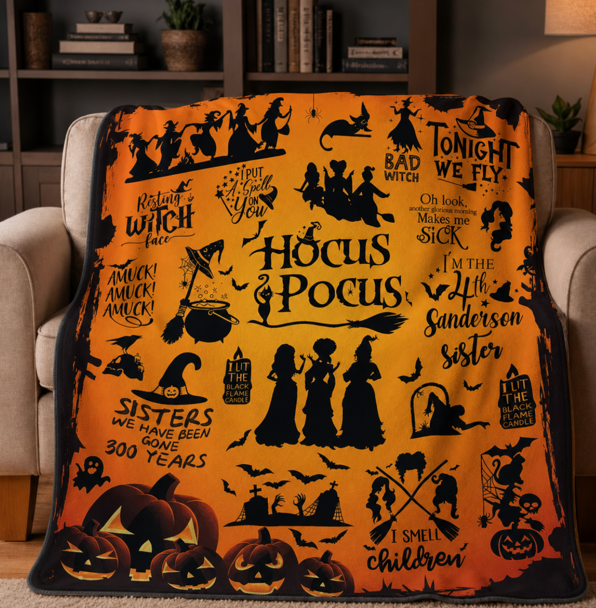 Orange Spooky Witch Blanket
