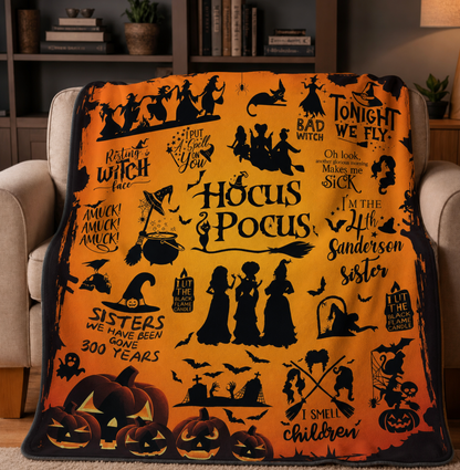 Orange Spooky Witch Blanket
