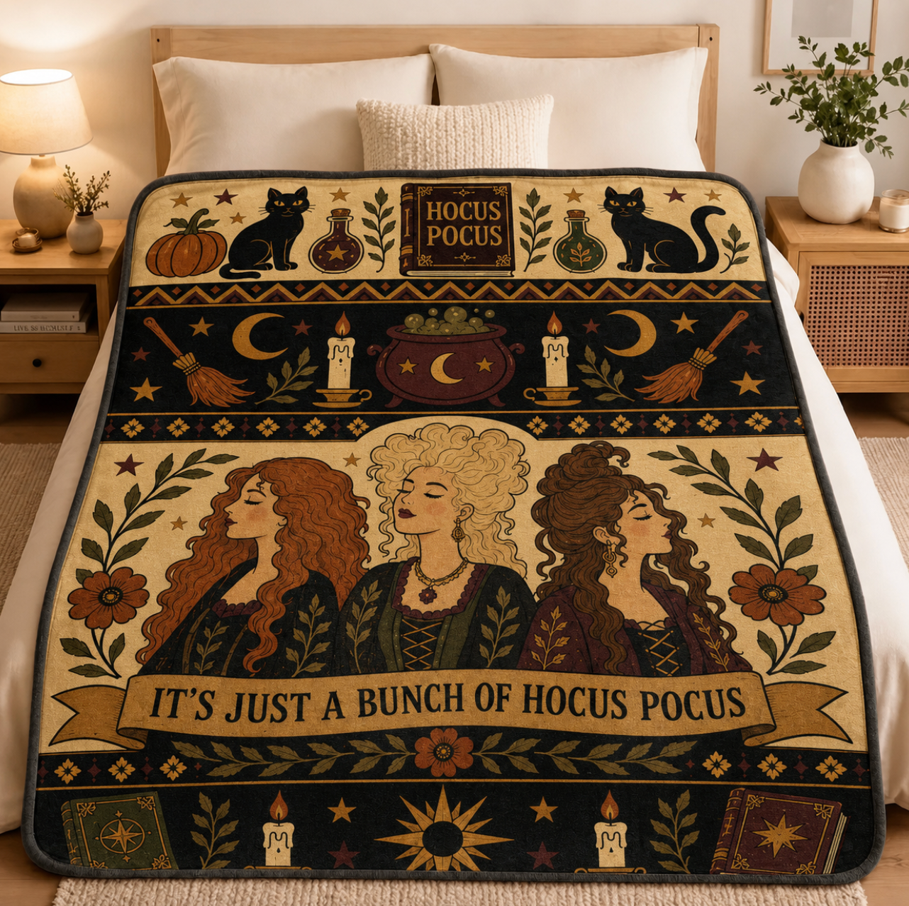 Vintage Spooky Sisters Throw Blanket