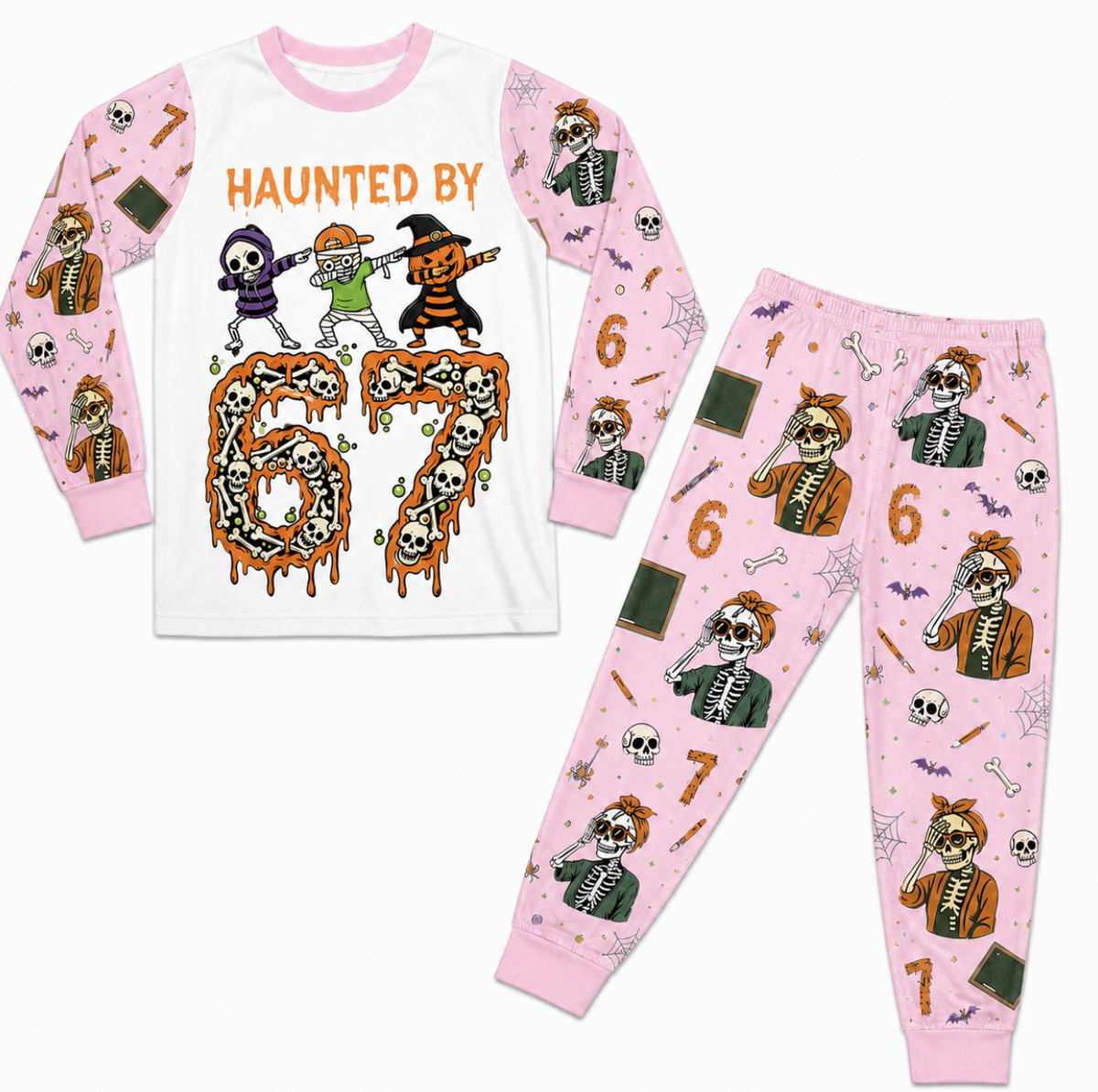 Skeleton Haunted 6-7 Meme Halloween Family Matching Pajamas