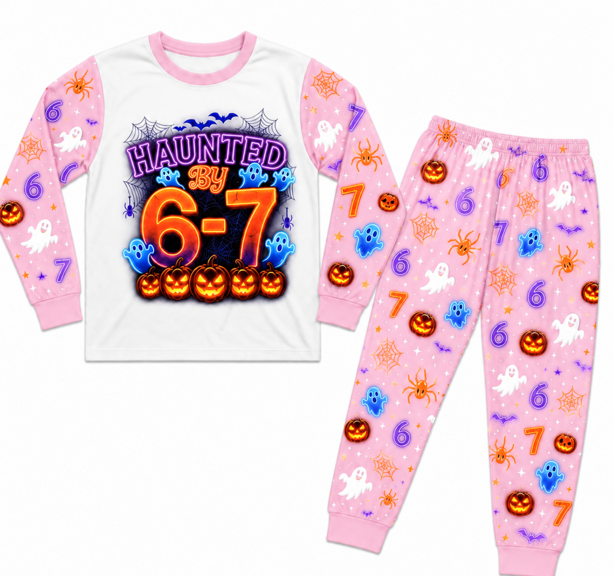 Neon Haunted 6-7 Meme Halloween Family Matching Pajamas