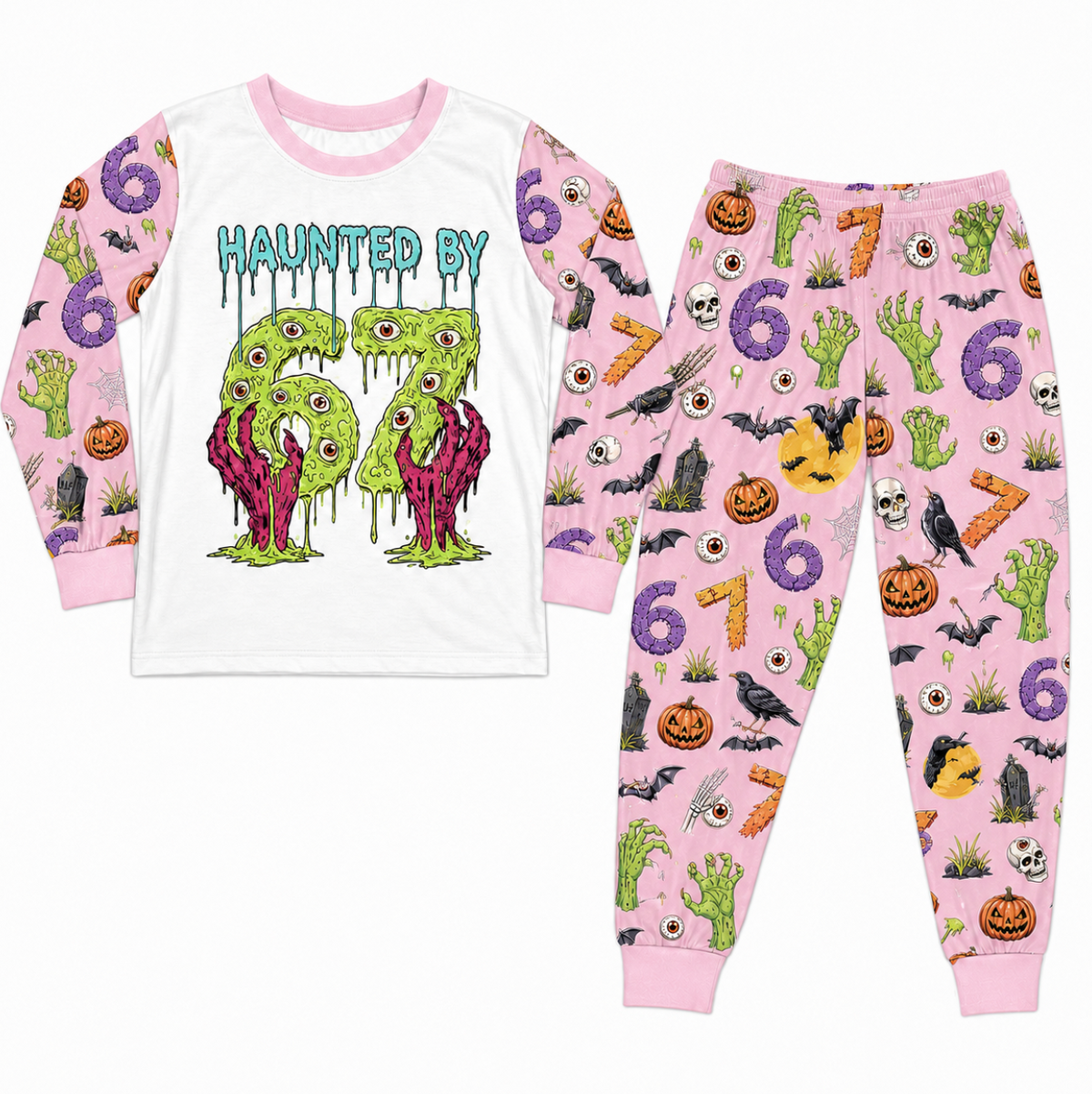 Monster Haunted 6-7 Meme Halloween Family Matching Pajamas