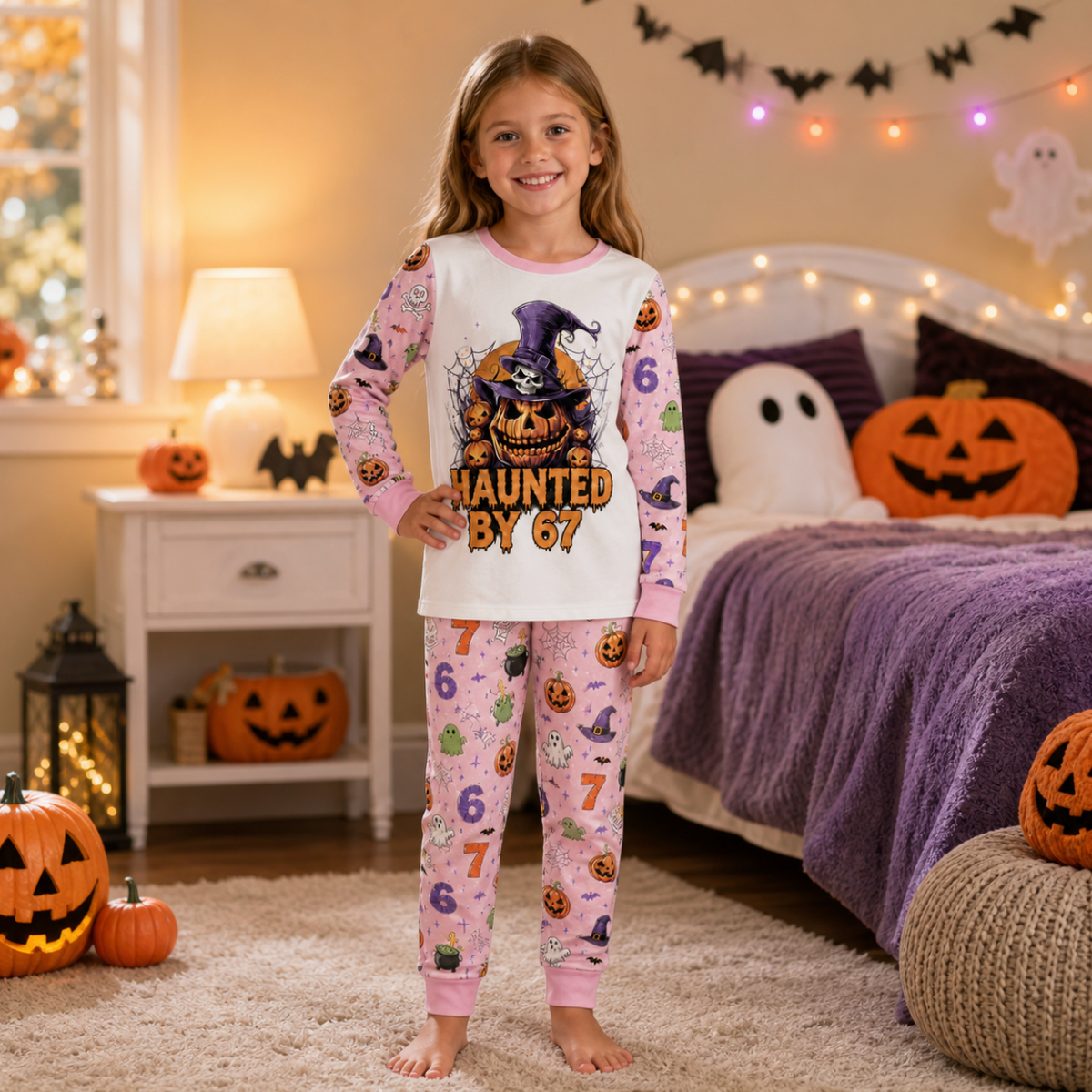 Pumpkin Haunted 6-7 Meme Halloween Family Matching Pajamas