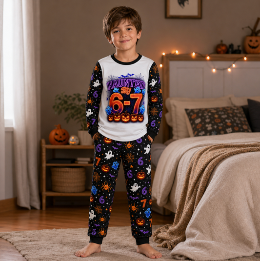 Neon Haunted 6-7 Meme Halloween Family Matching Pajamas
