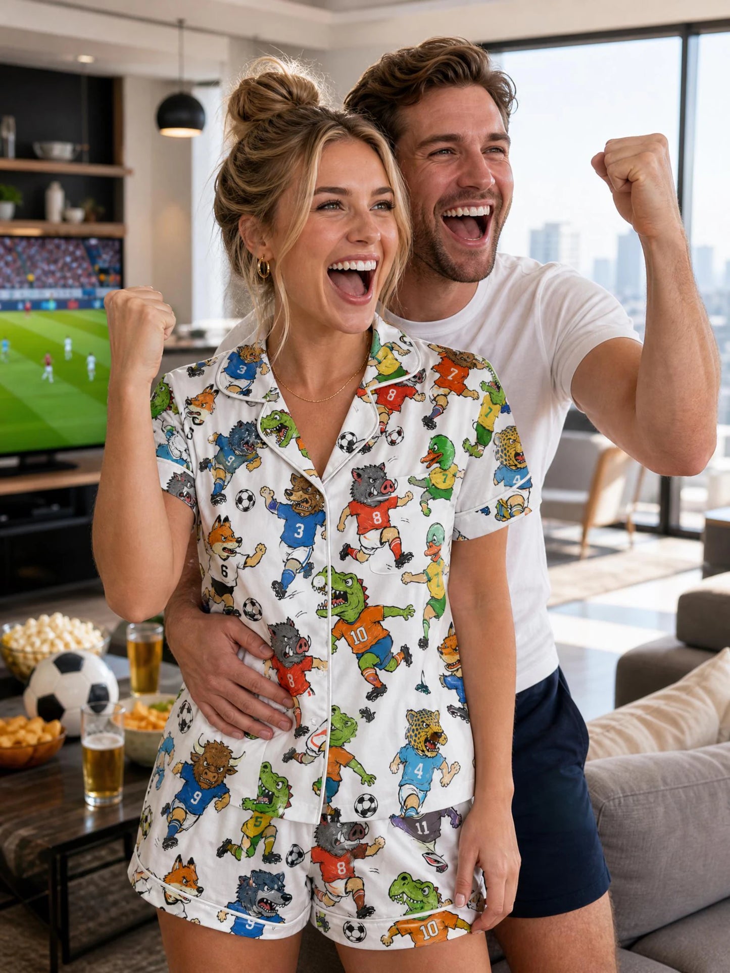 The 2026 Game Night Funny Animal Soccer Satin Pajamas – Cute Novelty Sports Fan Premium Sleepwear