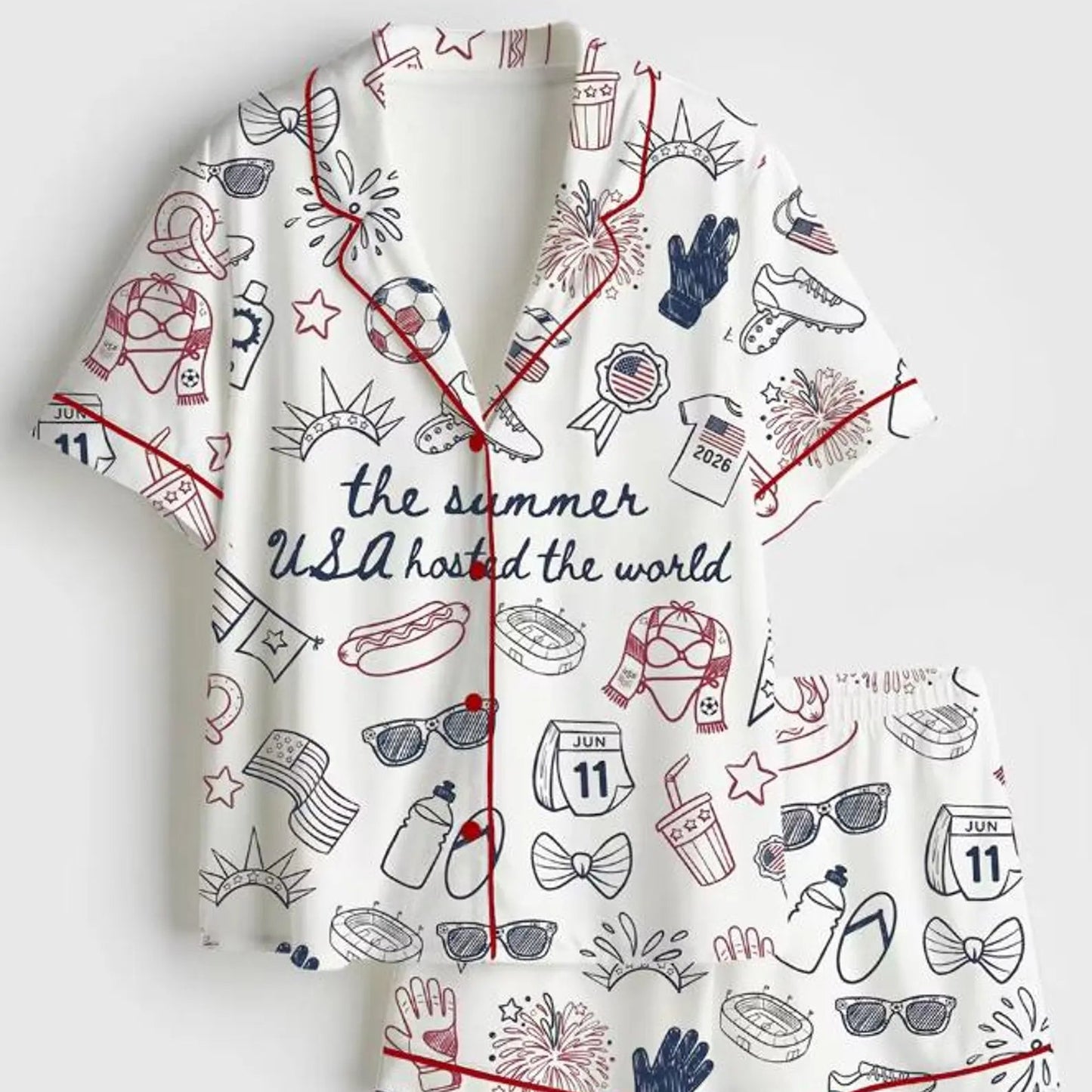 The USA 2026 Soccer Summer Games Satin Pajamas – Patriotic Stars & Stripes Soccer Fan Premium Sleepwear