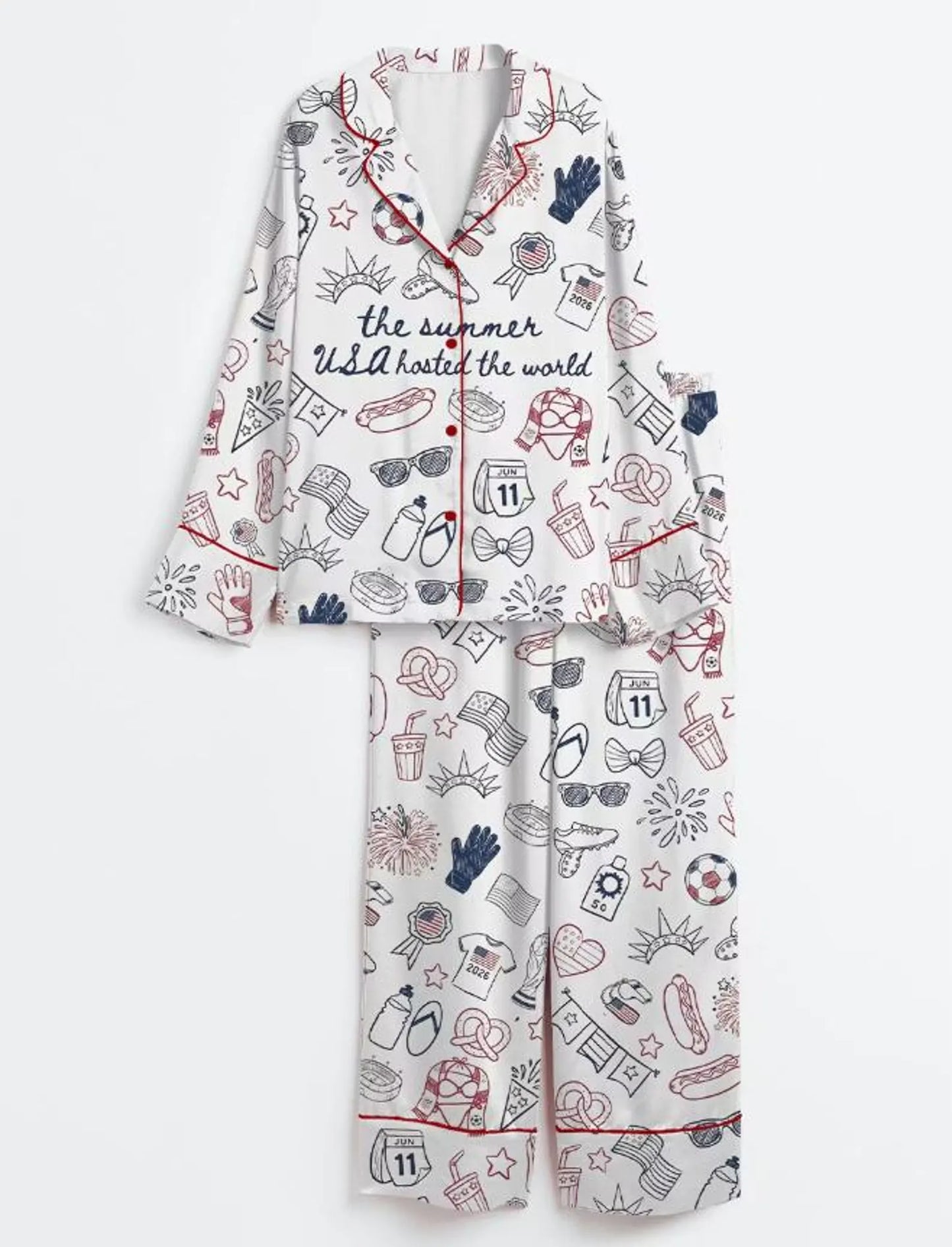 The USA 2026 Soccer Summer Games Satin Pajamas – Patriotic Stars & Stripes Soccer Fan Premium Sleepwear