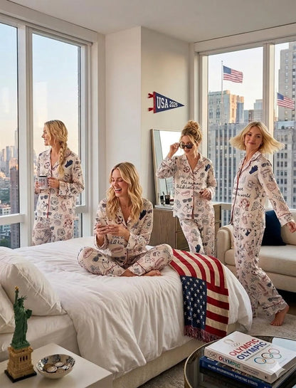 The USA 2026 Soccer Summer Games Satin Pajamas – Patriotic Stars & Stripes Soccer Fan Premium Sleepwear