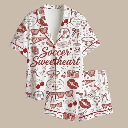 The 2026 Soccer Sweetheart Satin Pajamas – Cute All-Over Print Unisex Game Day Sleepwear