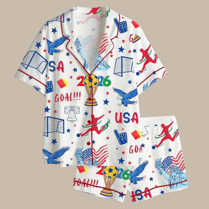 The USA Soccer 2026 Game Night Satin Pajamas – Matching Friends' Watch Party Premium Sleepwear Set
