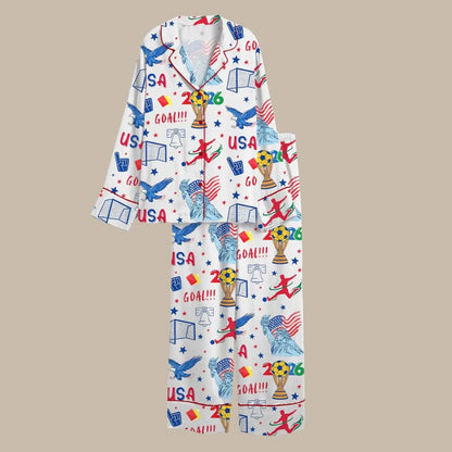 The USA Soccer 2026 Game Night Satin Pajamas – Matching Friends' Watch Party Premium Sleepwear Set