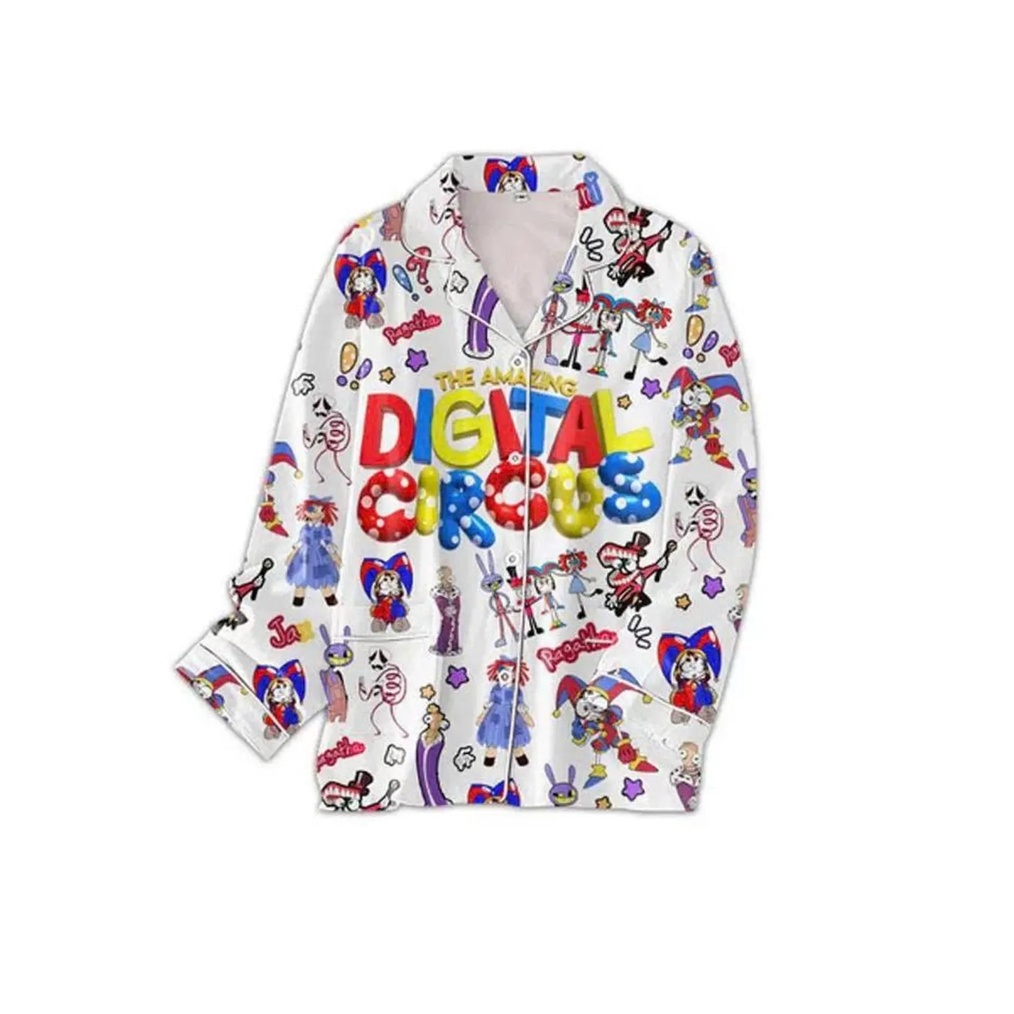 Soft Silk Digital Circus Lounge Set - Cute Cartoon Print Satin Sleepwear