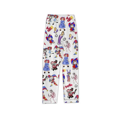 Soft Silk Digital Circus Lounge Set - Cute Cartoon Print Satin Sleepwear