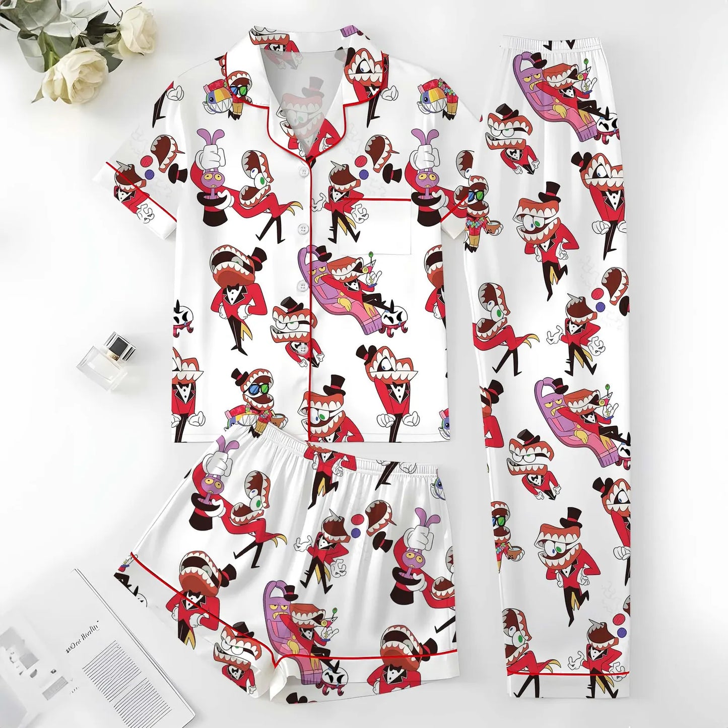 Silky Satin Pajama Set: Digital Circus Aesthetic Edition - Premium Inspired Sleepwear for Fans