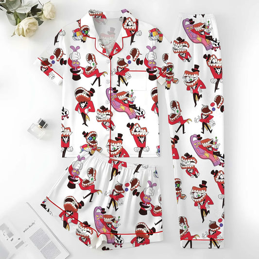 Silky Satin Pajama Set: Digital Circus Aesthetic Edition - Premium Inspired Sleepwear for Fans
