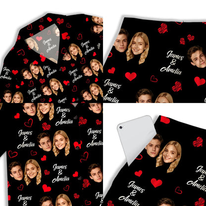 Custom Face Pajama Set – Personalized Photo Sleepwear, Valentine Gift for Couples