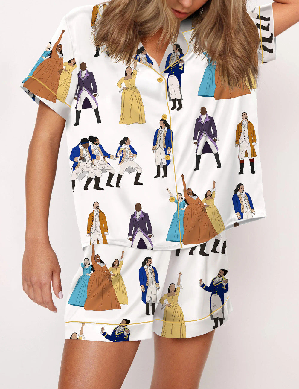 Hamilton Inspired Satin Pajama Set for Women, Elegant Music Lover Sleepwear, Cozy Nightwear Gift