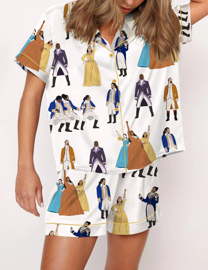 Hamilton Inspired Satin Pajama Set for Women, Elegant Music Lover Sleepwear, Cozy Nightwear Gift