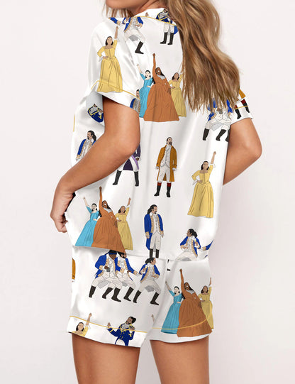 Hamilton Inspired Satin Pajama Set for Women, Elegant Music Lover Sleepwear, Cozy Nightwear Gift