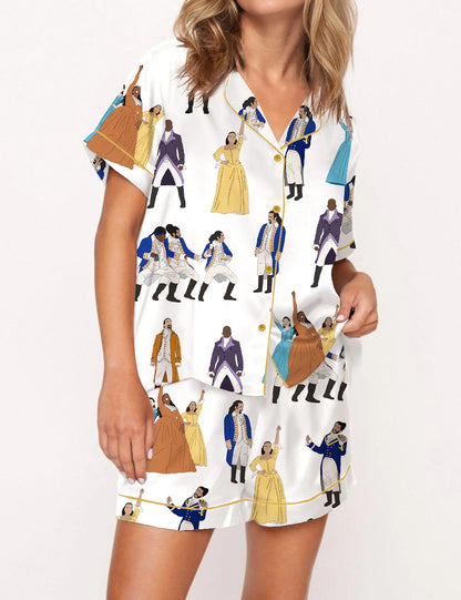 Hamilton Inspired Satin Pajama Set for Women, Elegant Music Lover Sleepwear, Cozy Nightwear Gift