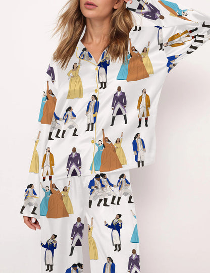 Hamilton Inspired Satin Pajama Set for Women, Elegant Music Lover Sleepwear, Cozy Nightwear Gift