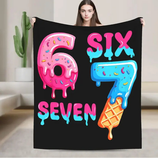 Funny Six Seven 67 Meme Flannel Blanket – Soft Warm Throw for Kids, Teens, Bedrooms & Sofas