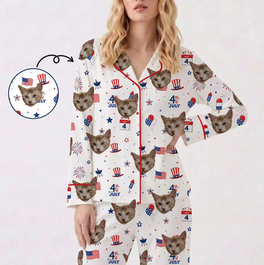 The USA 250th Anniversary Custom Pet Face Pajamas – Personalized Flag Sleepwear Gift for Her