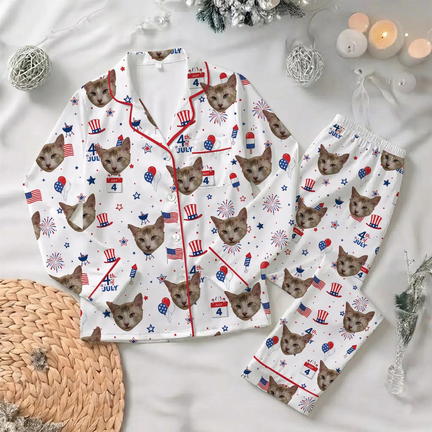 The USA 250th Anniversary Custom Pet Face Pajamas – Personalized Flag Sleepwear Gift for Her