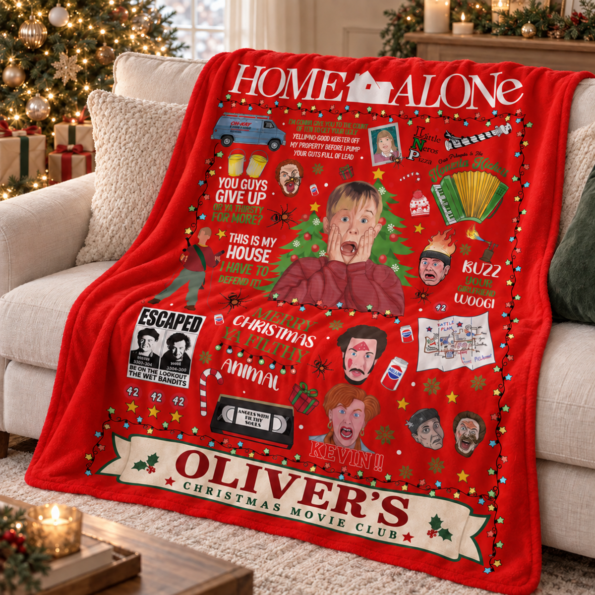 Home Alone Custom Name Christmas Blanket