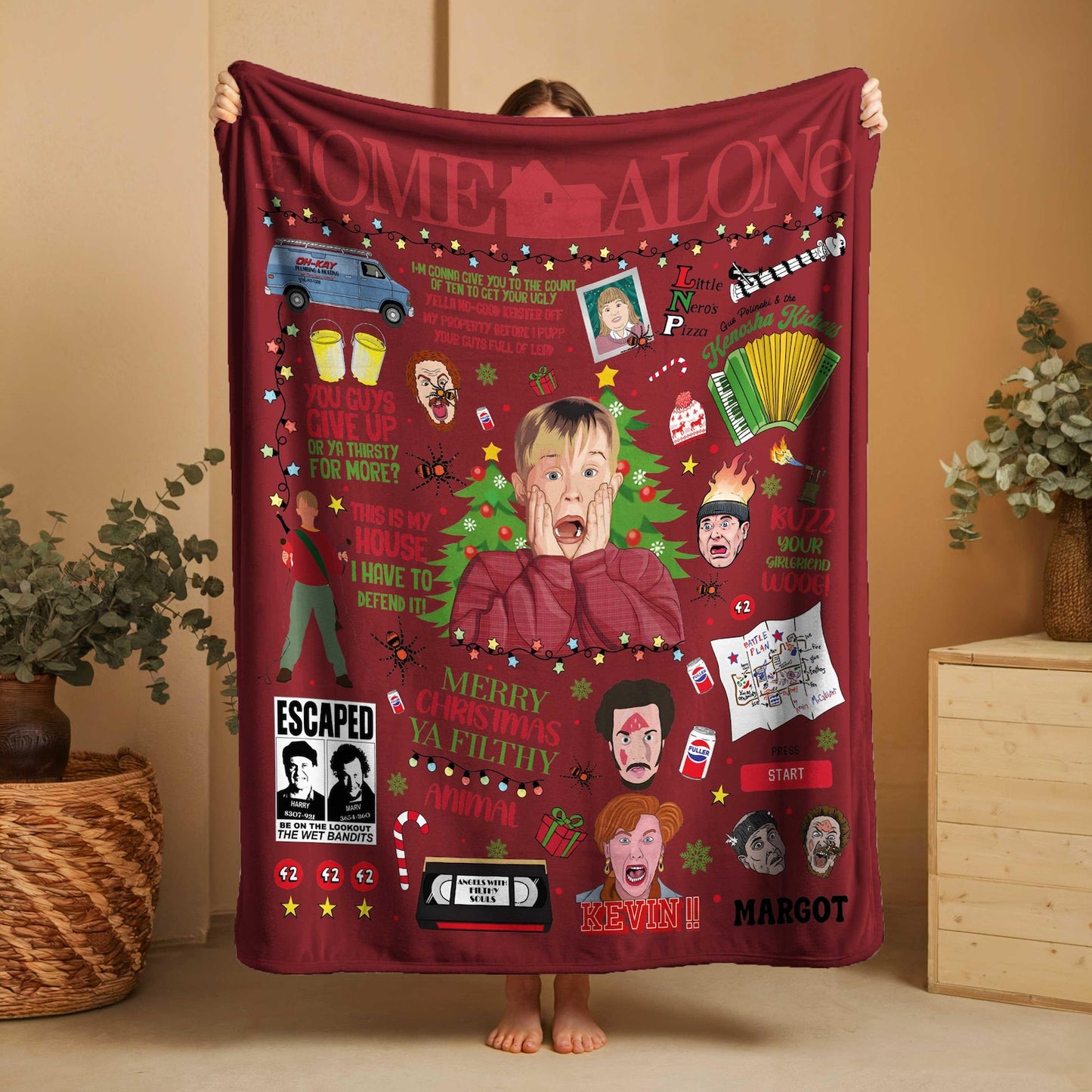 Retro 90s Holiday Comedy Blanket – Funny Christmas Fleece Throw for Movie Lovers & Cozy Winter Nights