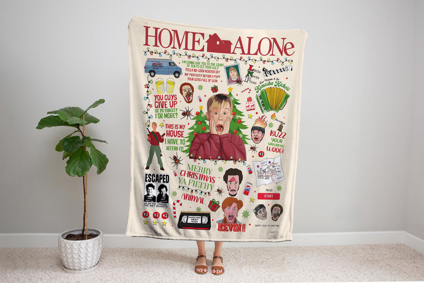 Retro 90s Holiday Comedy Blanket – Funny Christmas Fleece Throw for Movie Lovers & Cozy Winter Nights