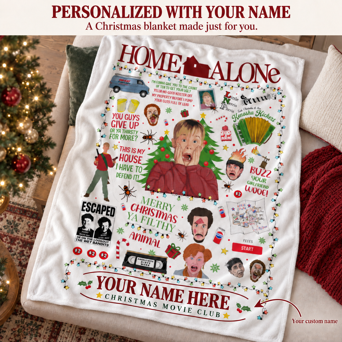 Home Alone Custom Name Christmas Blanket