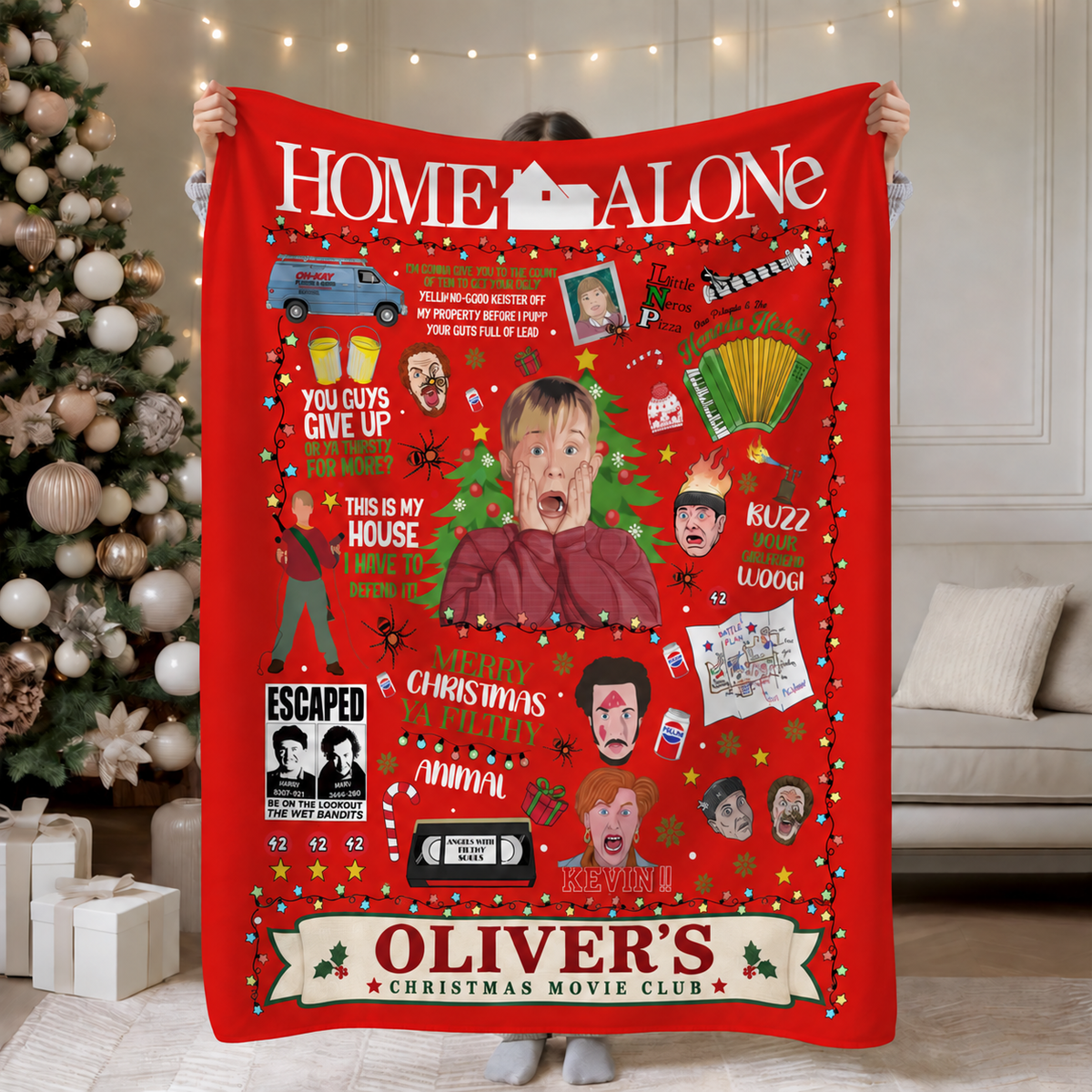 Home Alone Custom Name Christmas Blanket