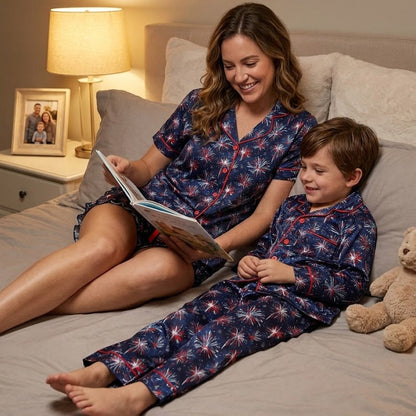 The USA 250th Anniversary Midnight Fireworks Satin Pajamas – 1776-2026 Patriotic Family Sleepwear