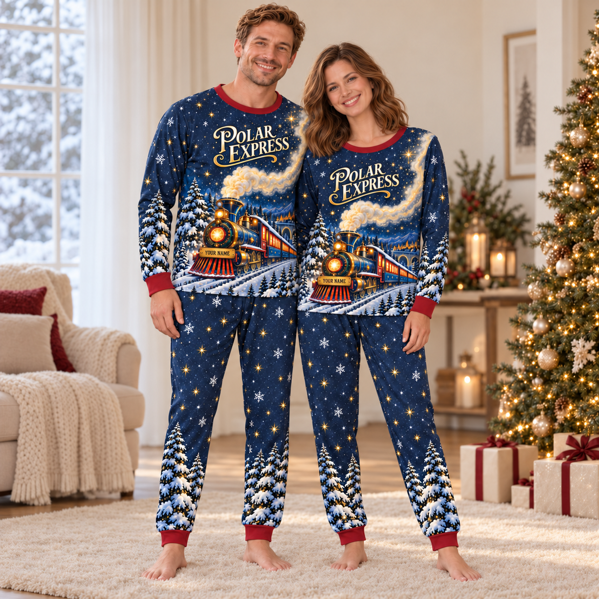 Personalized Christmas Train Matching Family Pajamas