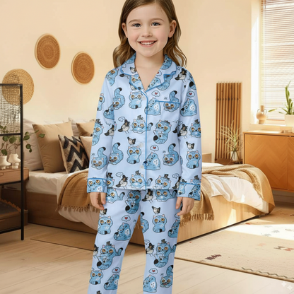 KPop Inspired Tiger Satin Pajama Set – Cute Tiger and Bird Print Women’s Short PJs, Fantasy Adventure Sleepwear